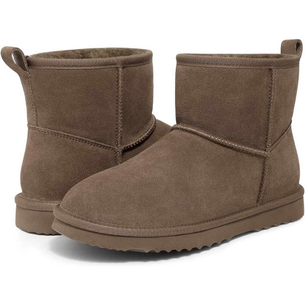 Women Genuine Suede Boots Warm Fuzzy Boots Snow Boots with Fur Lined Mocha - Picture 6 of 6